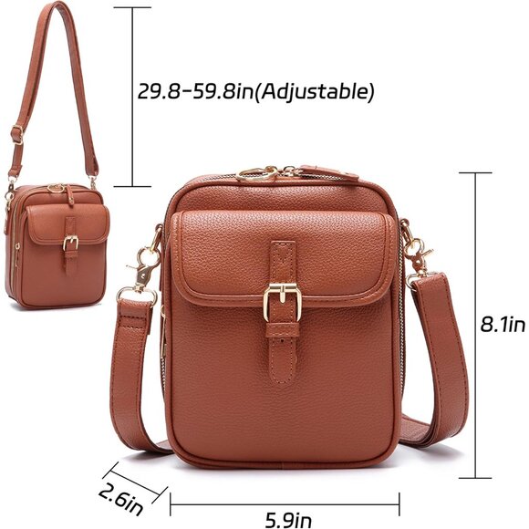 Leather Crossbody Bag Women Vintage Large Capacity Anti-Theft Zipper - Picture 3 of 6